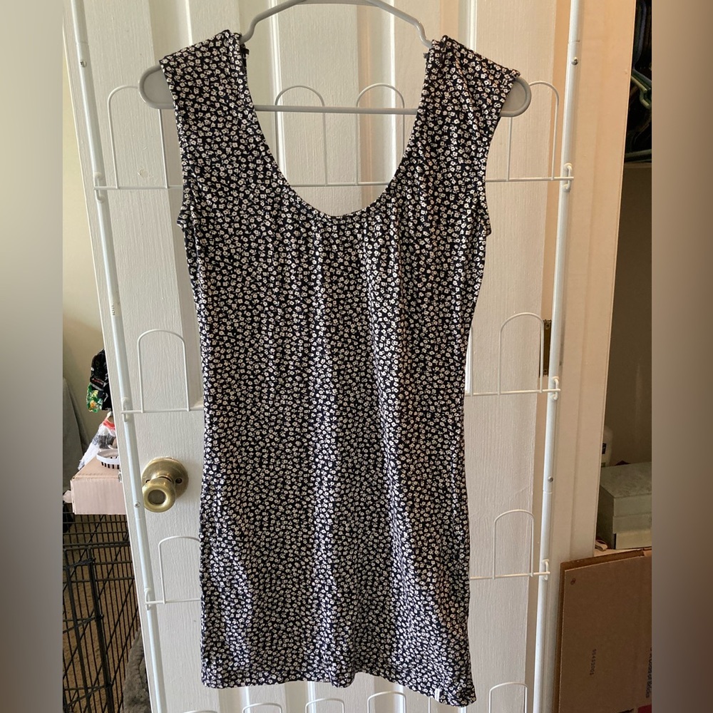 Black and Cream Floral Volcom Bodycon Sundress with Strappy Back— S